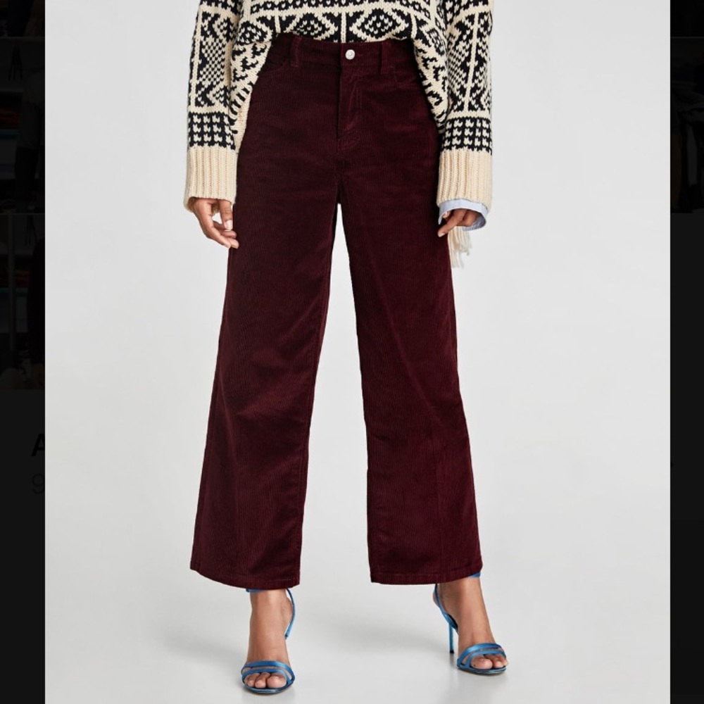 Cropped Corduroy Wide Leg Pants